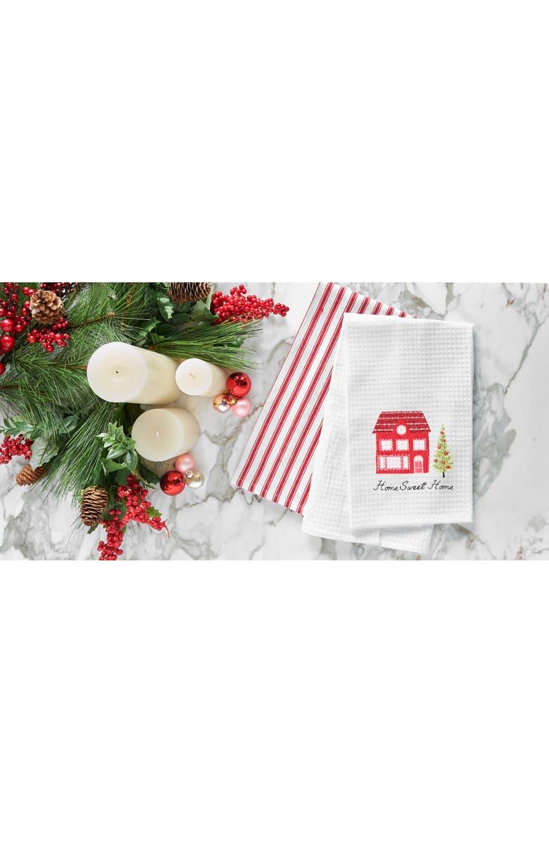 C&F Home "Home Sweet Home" Christmas Tree & House 100% Cotton Waffle Weave Dishtowel, Alternate, color, White