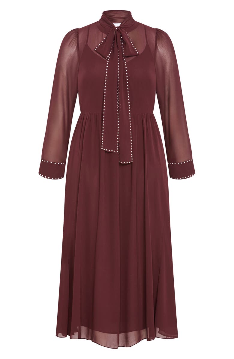 City Chic Kara Long Sleeve A-Line Dress, Alternate, color, Chocolate Cherry