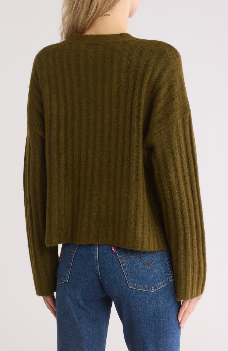 Vigoss V-Neck Mossy Ribbed Sweater, Alternate, color, Olive
