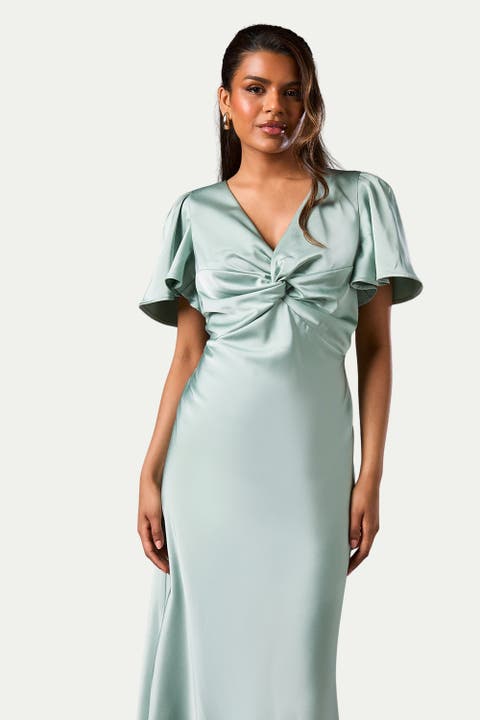 Angel Sleeve Midi Bridesmaid Dress