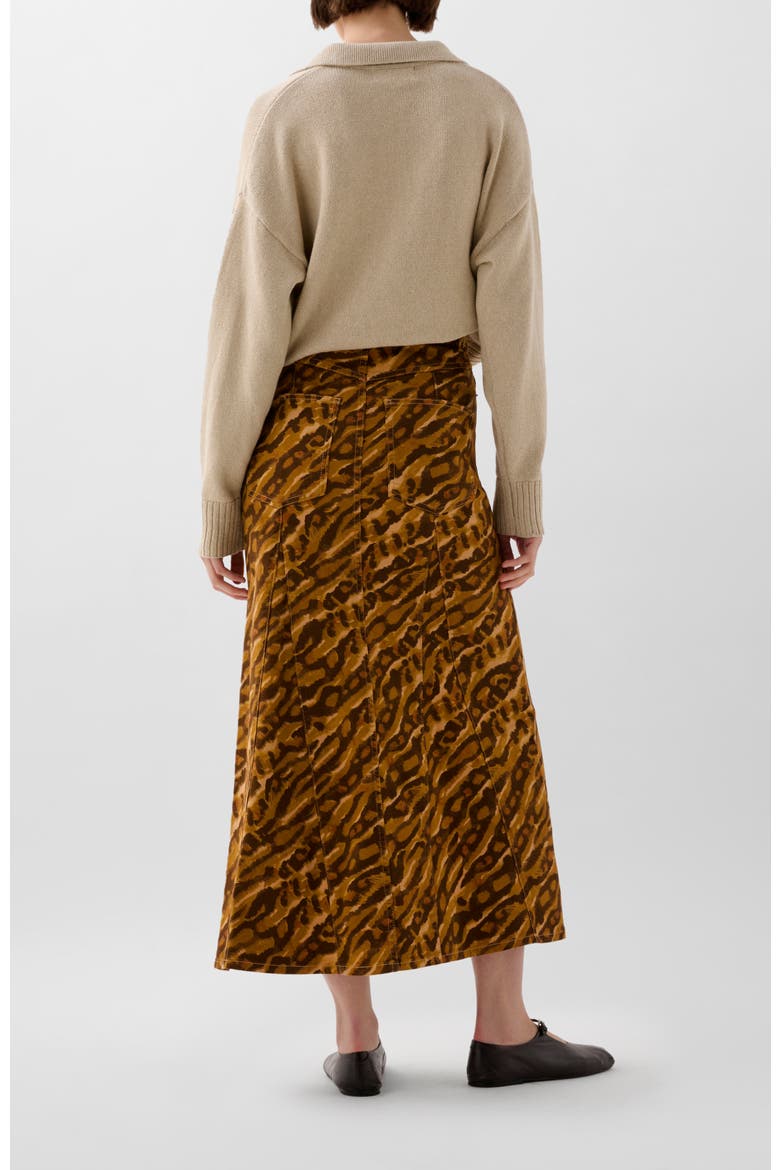 Print Flare Denim Skirt, Alternate, color, Animalprint