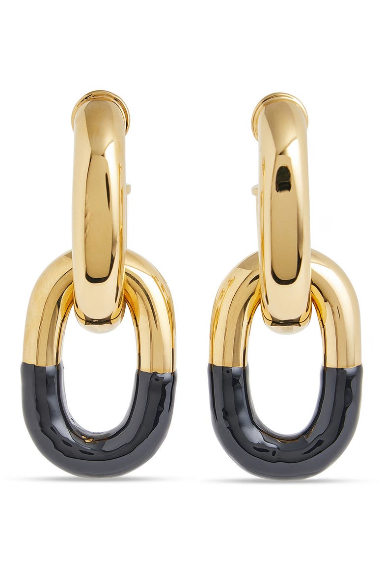 XL DOUBLE LINK TWO TONE EARRIN, Main, color, BLACK / LIGHT GOLD