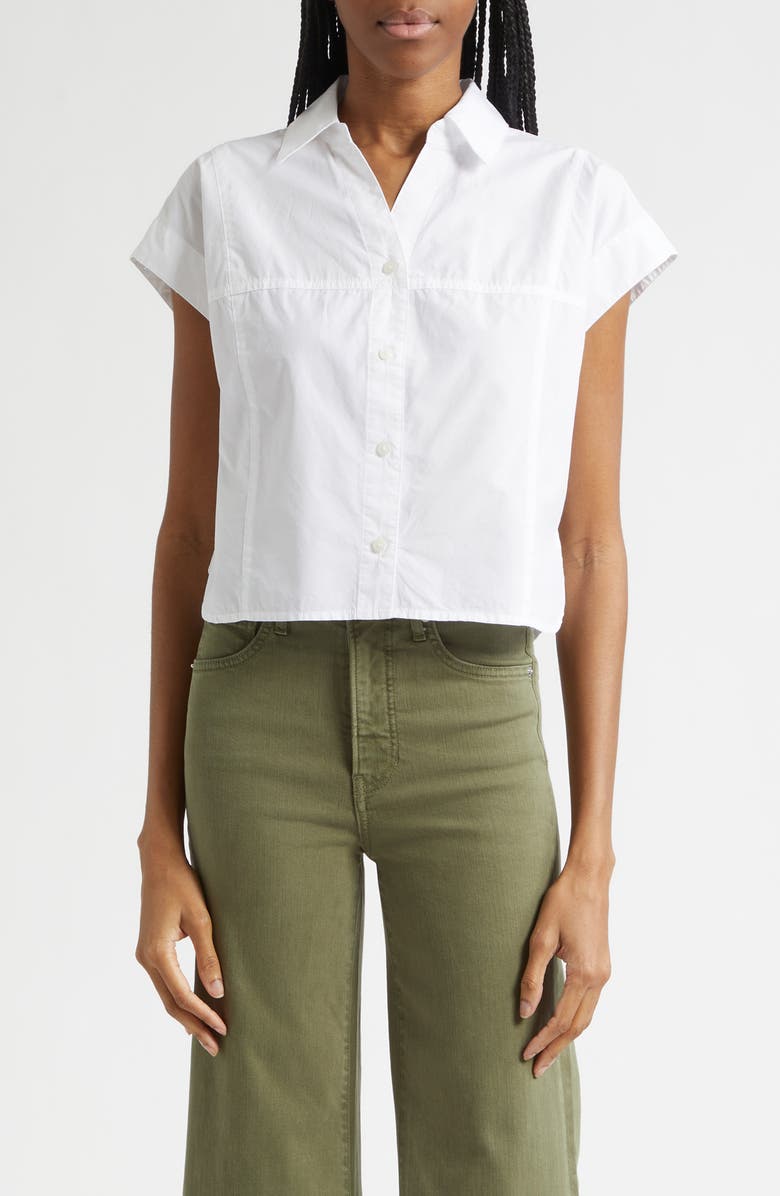 Veronica Beard Nestor Button-Up Crop Top, Main, color, White