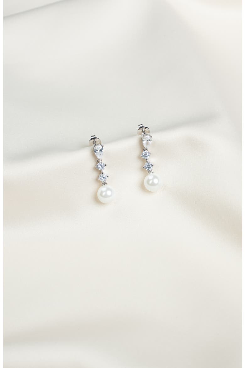 Serenade Pearl and Crystal Earrings, Alternate, color, Silver