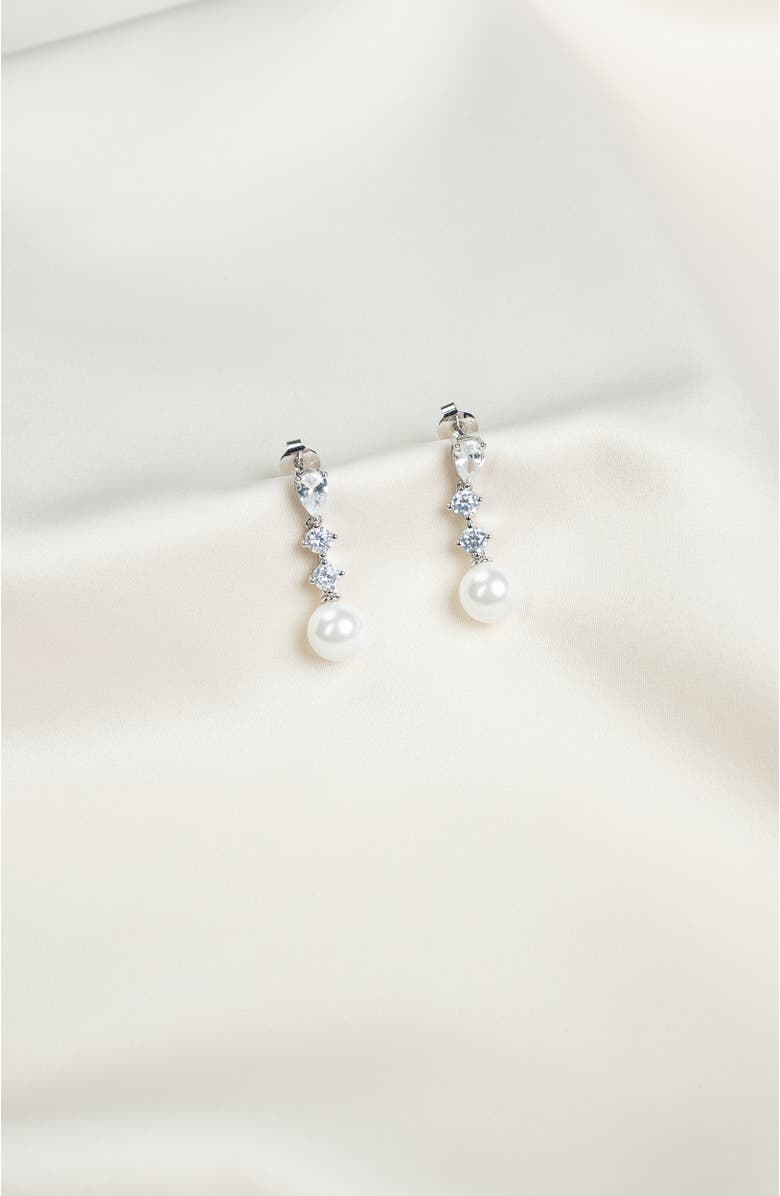 Untamed Petals Serenade Pearl and Crystal Earrings, Alternate, color, Silver