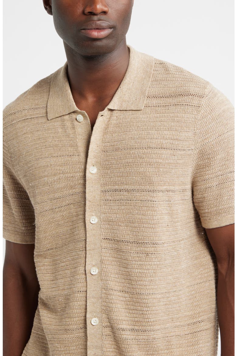 Short Sleeve Linen & Cotton Cardigan, Alternate, color, CAMEL