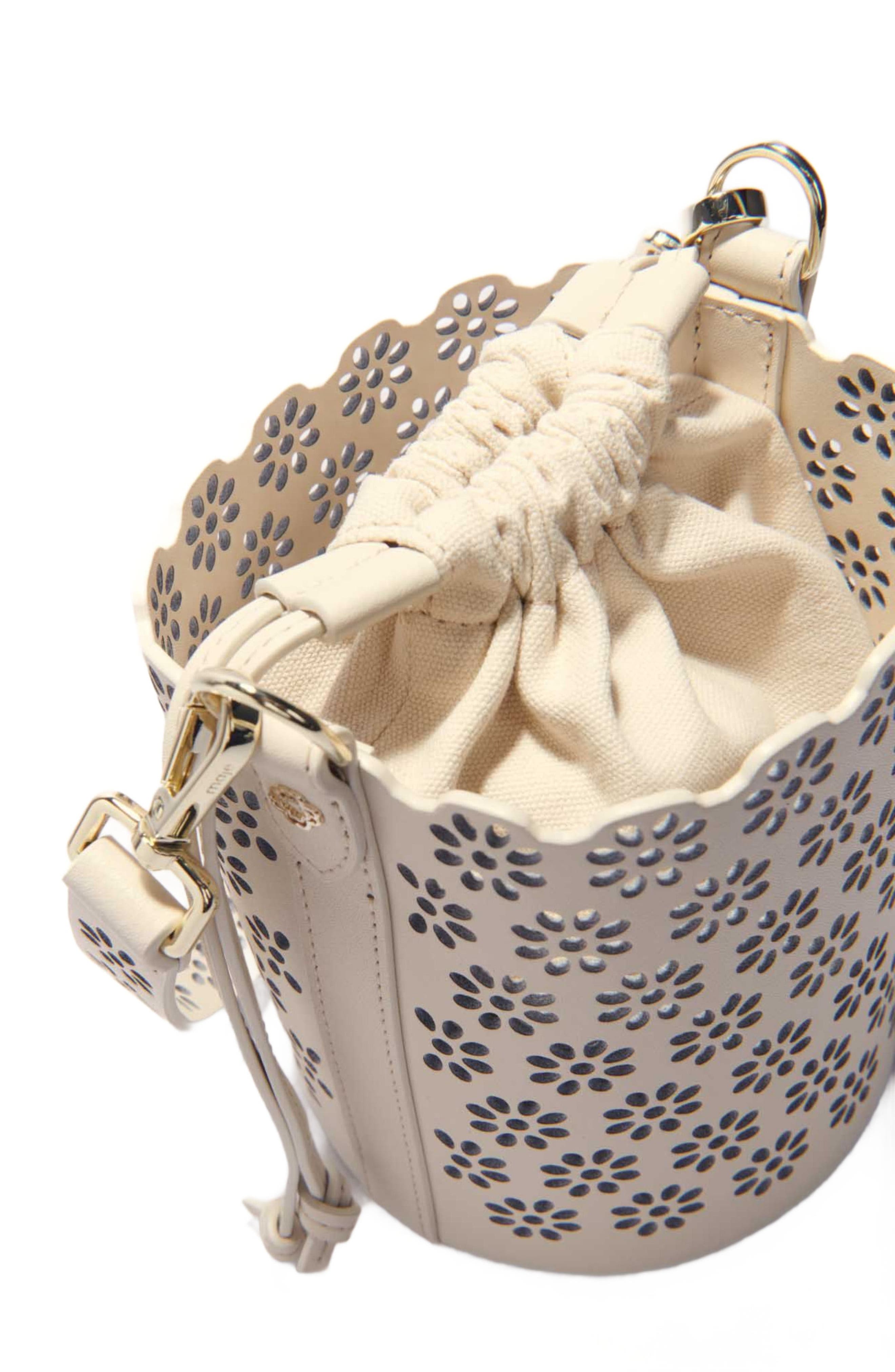 maje Perforated leather bucket bag, Alternate, color, 