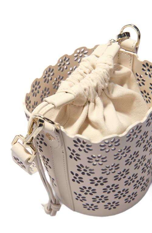 Maje Perforated Leather Bucket Bag In Ecru