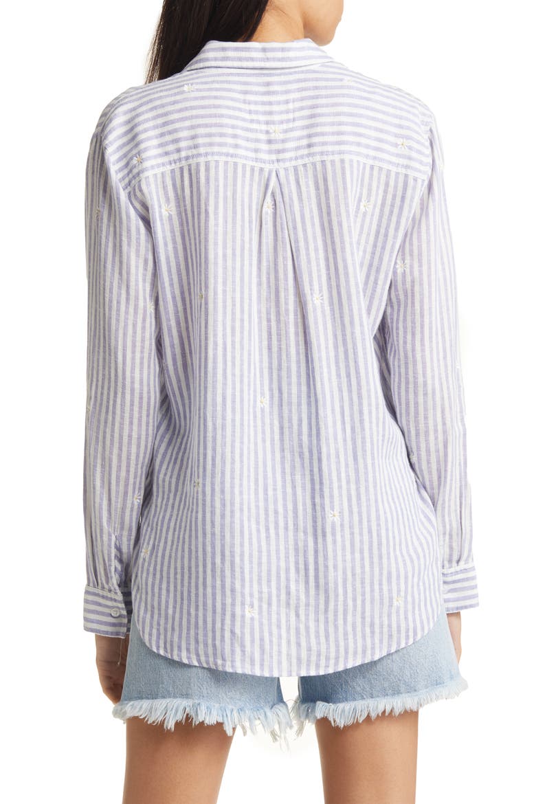 Women's Charli Stripe Linen Blend Button-Up Shirt, Alternate, color, BLUE STRIPE DAISY EMBROIDERY