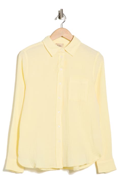 Long Sleeve Cotton Gauze Button-Up Shirt