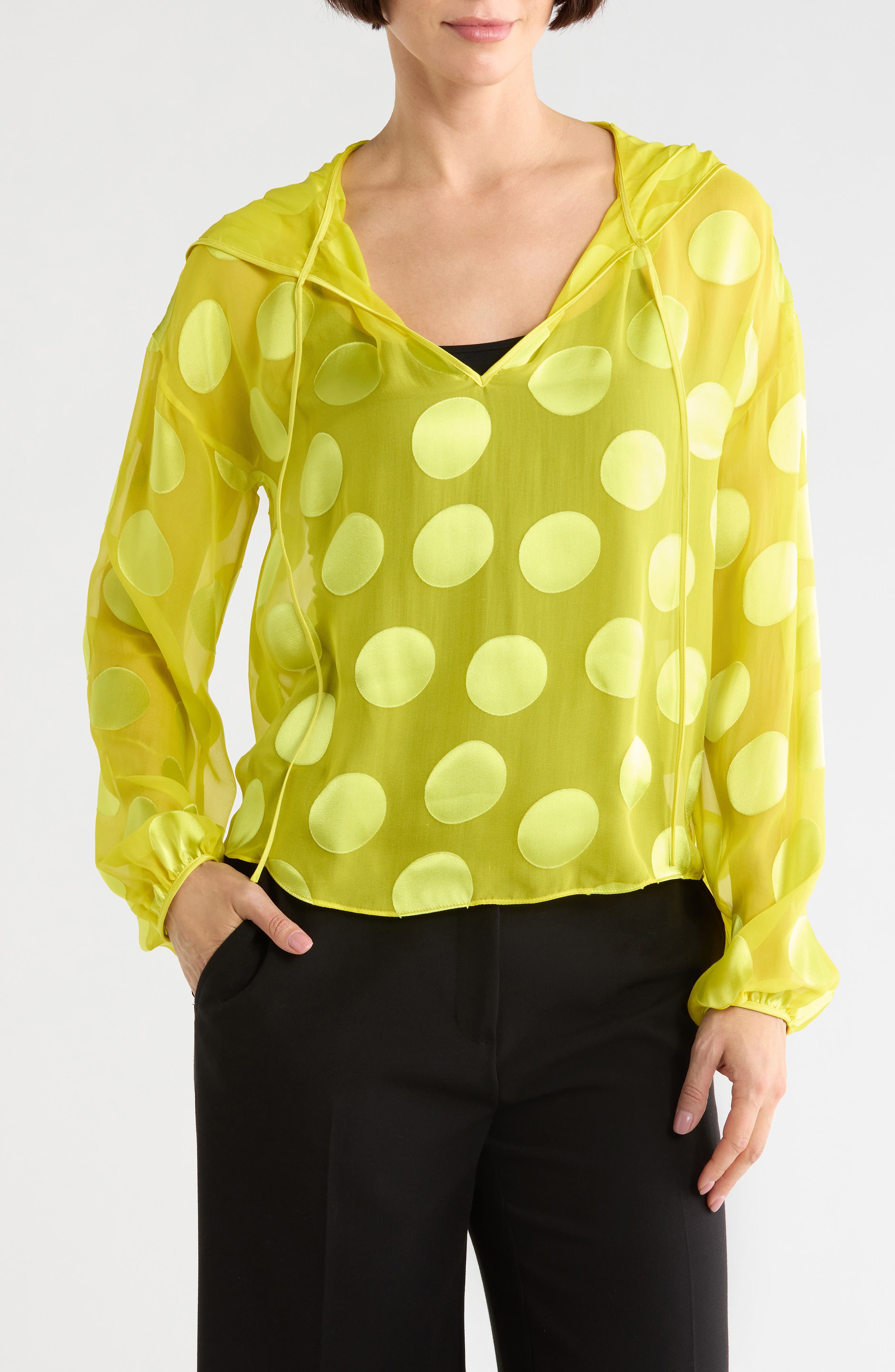 Longchamp Hooded Long Sleeve Silk Blend Chiffon Top