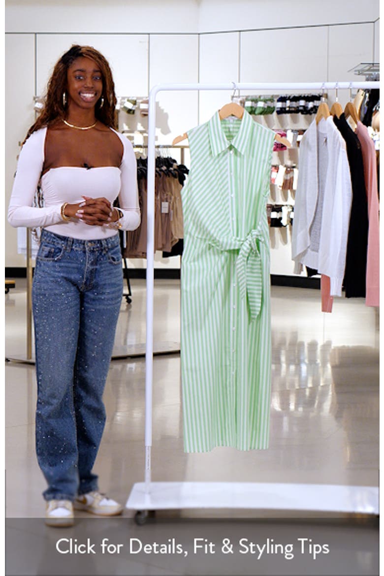 Good Behavior Stripe Tie Front Cotton Blend Midi Shirtdress video