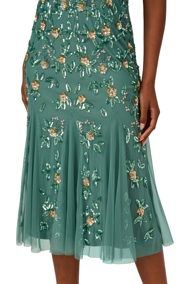 Adrianna Papell Ruffle Beaded Midi Mermaid Cocktail Dress, Alternate, color, Slate