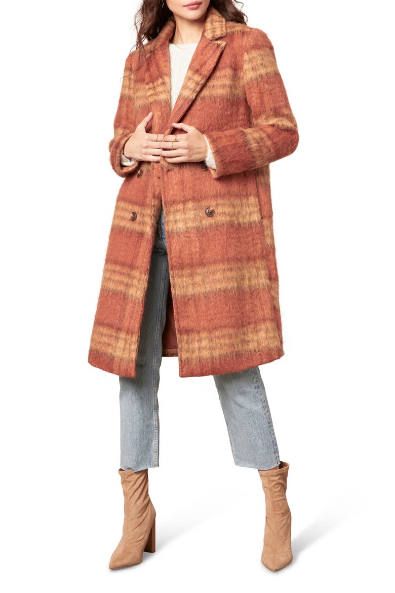 Vera Double Breasted Plaid Coat, Alternate, color, RUST