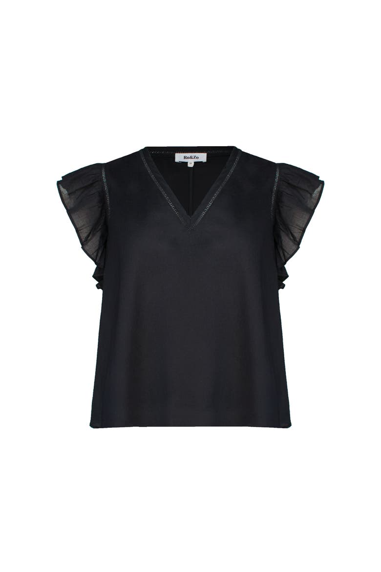 Cotton Frill Sleeve Top, Alternate, color, Black
