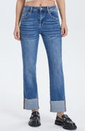 Bayeas High Waist Cuffed Raw Hem Straight Leg Jeans