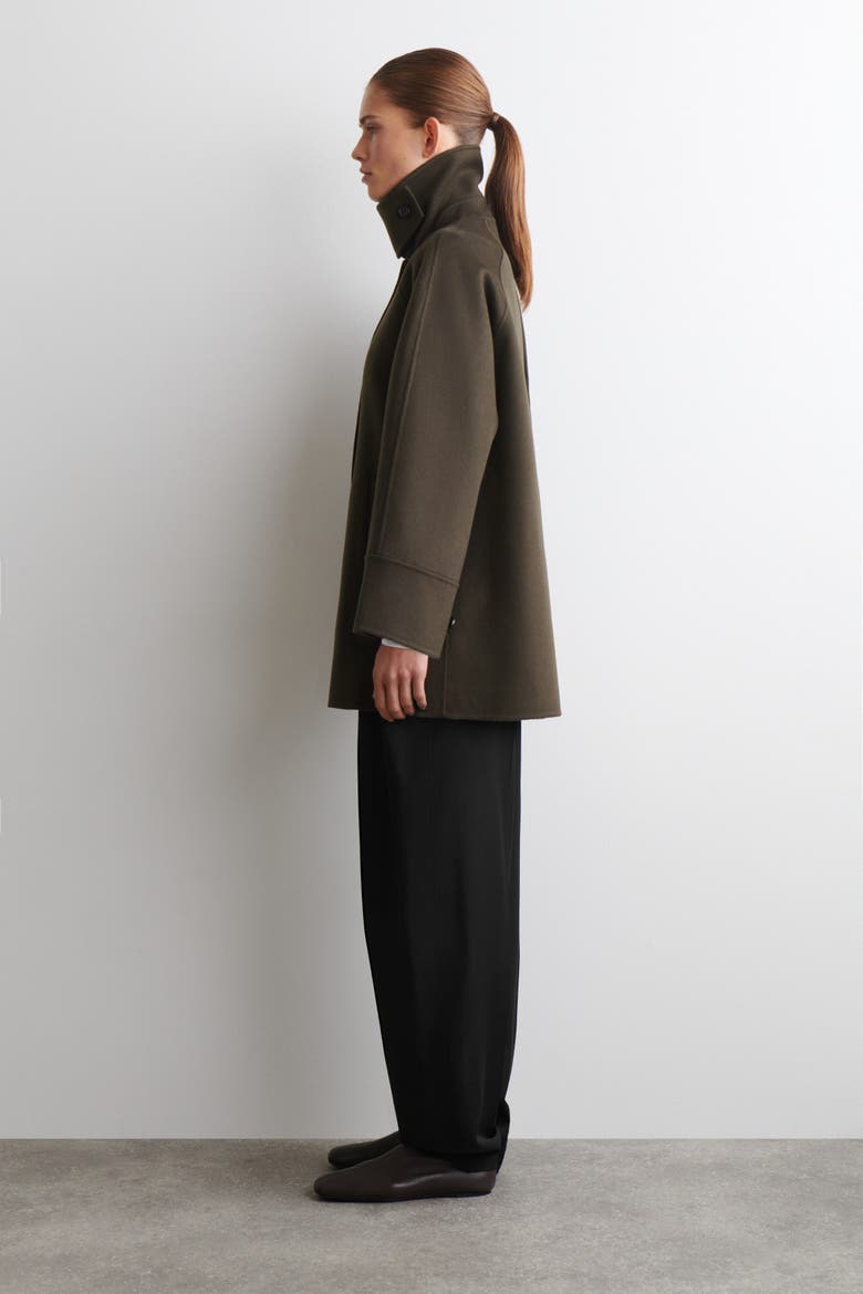 Mock-Neck Double-Faced Wool Short Coat, Alternate, color, BROWN