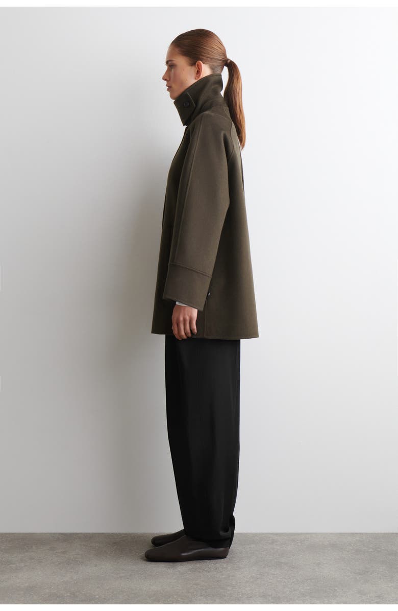 COS Mock-Neck Double-Faced Wool Short Coat, Alternate, color, Brown