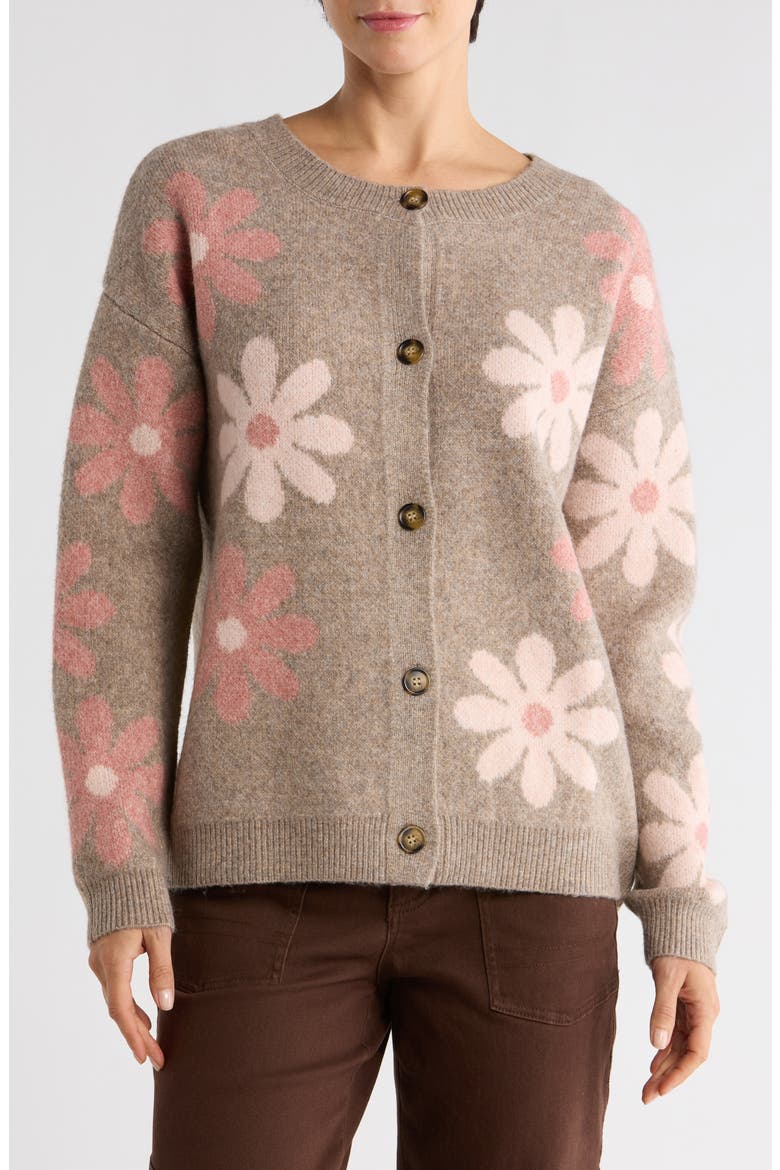 Daisy Jacquard Cardigan, Main, color, DARK OATMEAL