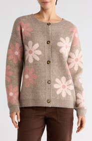 Bobeau Daisy Jacquard Cardigan