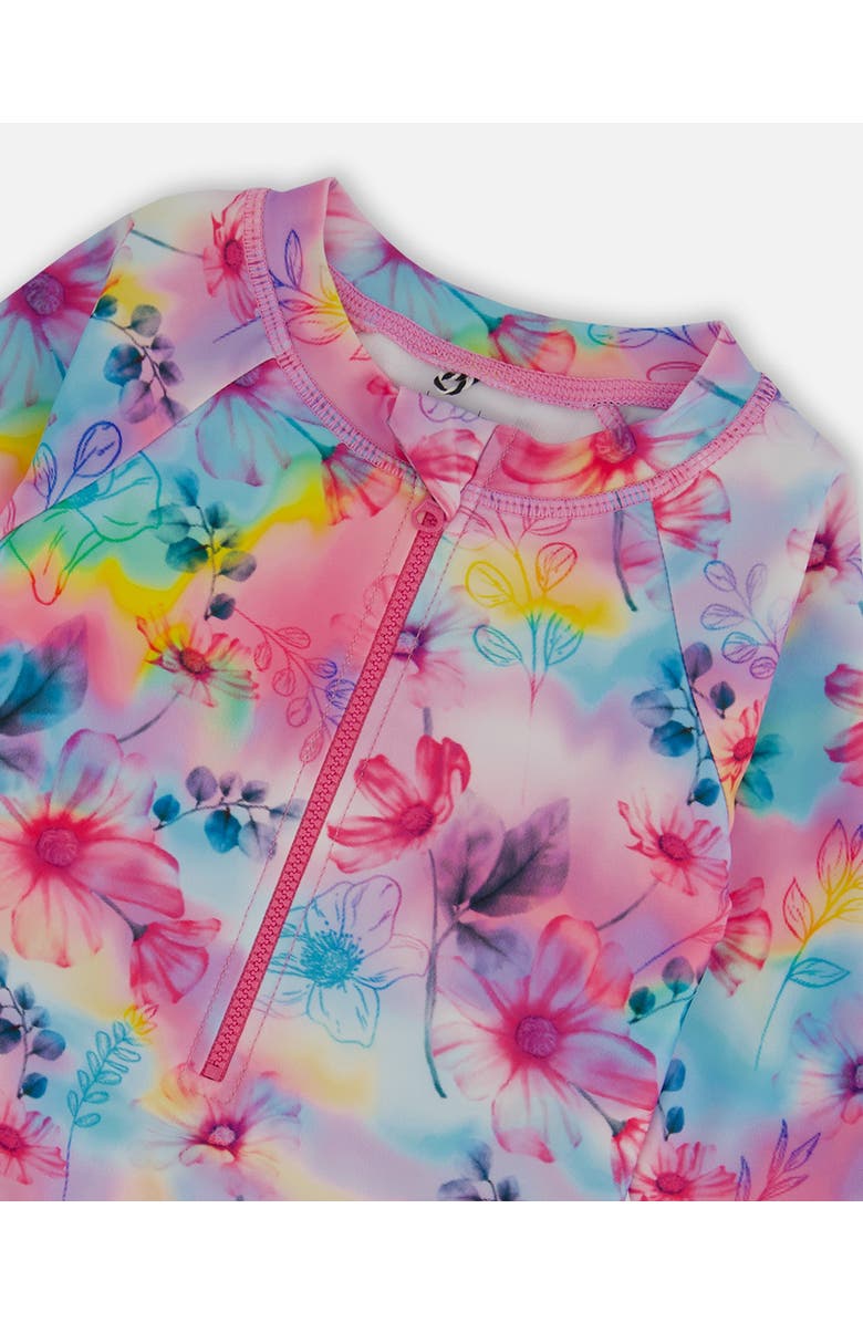 Deux par Deux Little Girl's Printed Long Sleeve Rashguard Butterflies On Multicolored Background, Alternate, color,