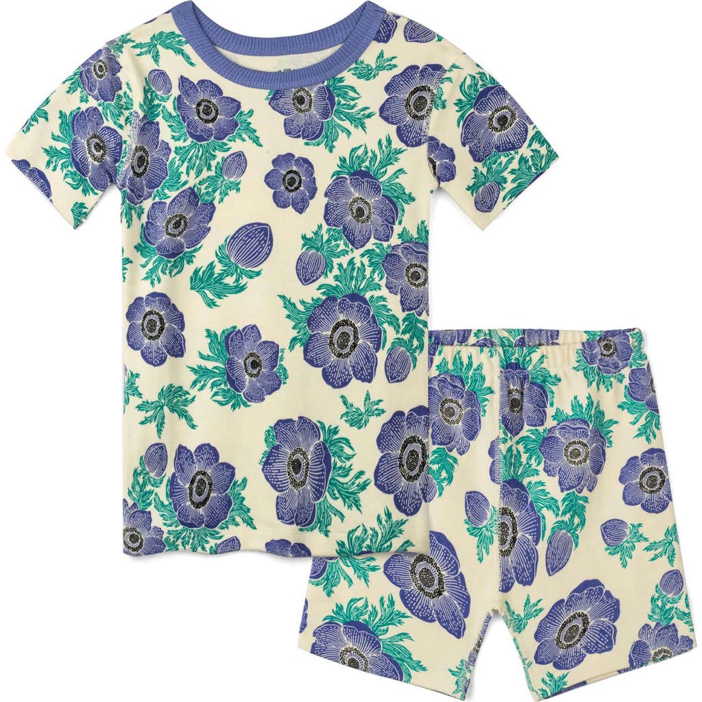 Mightly 100% Organic Cotton Print Shortie Snug Fit Kids Pajamas In Purple Poppy