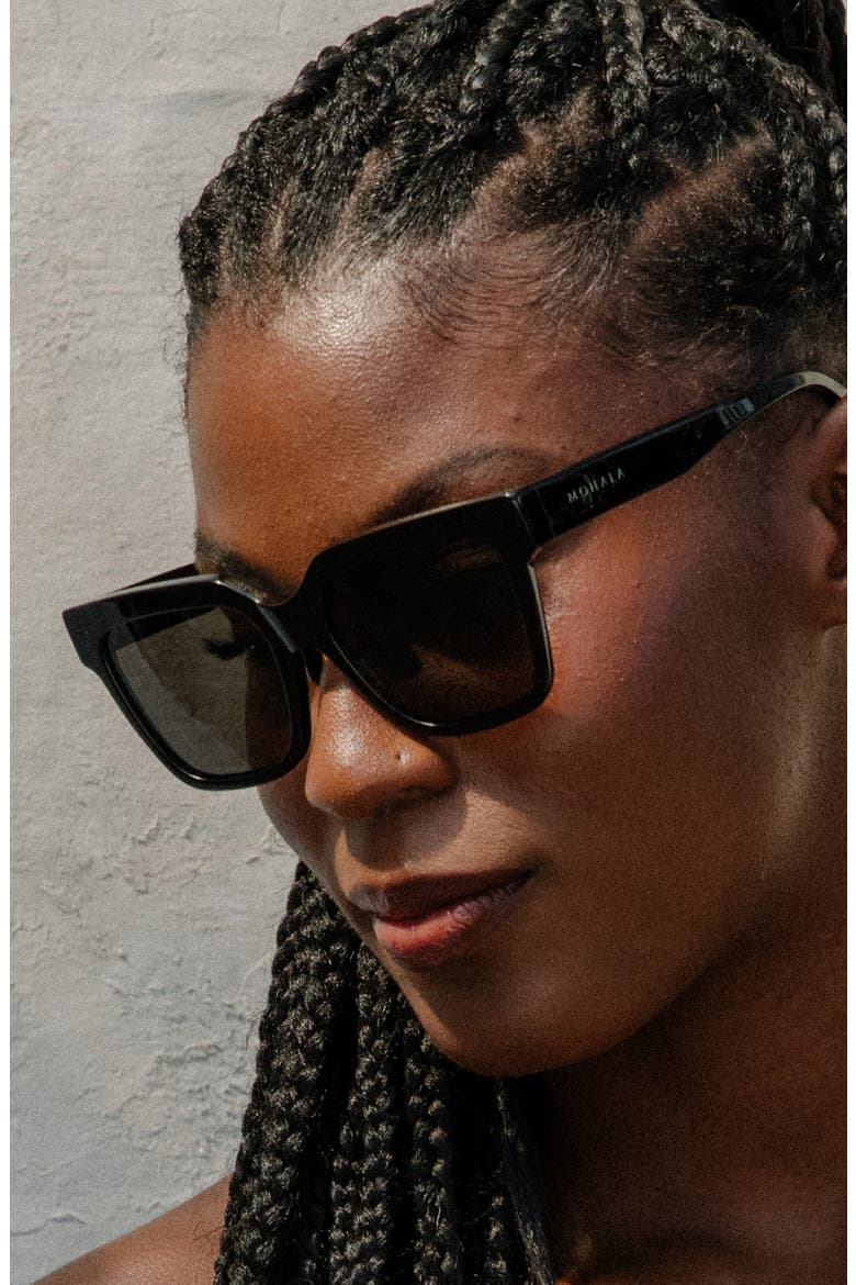 Hana 55mm ContourBridge™ Wide Width Polarized Square Sunglasses, Alternate, color, BLACK LAVA / GRAY LENSES