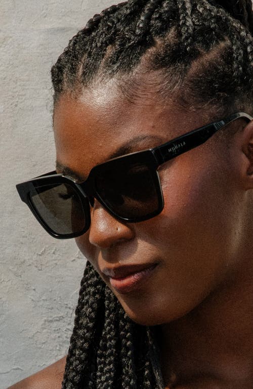 Mohala Eyewear Hana 55mm Low Bridge Wide Width Polarized Square Sunglasses In Black Lava/gray Lenses
