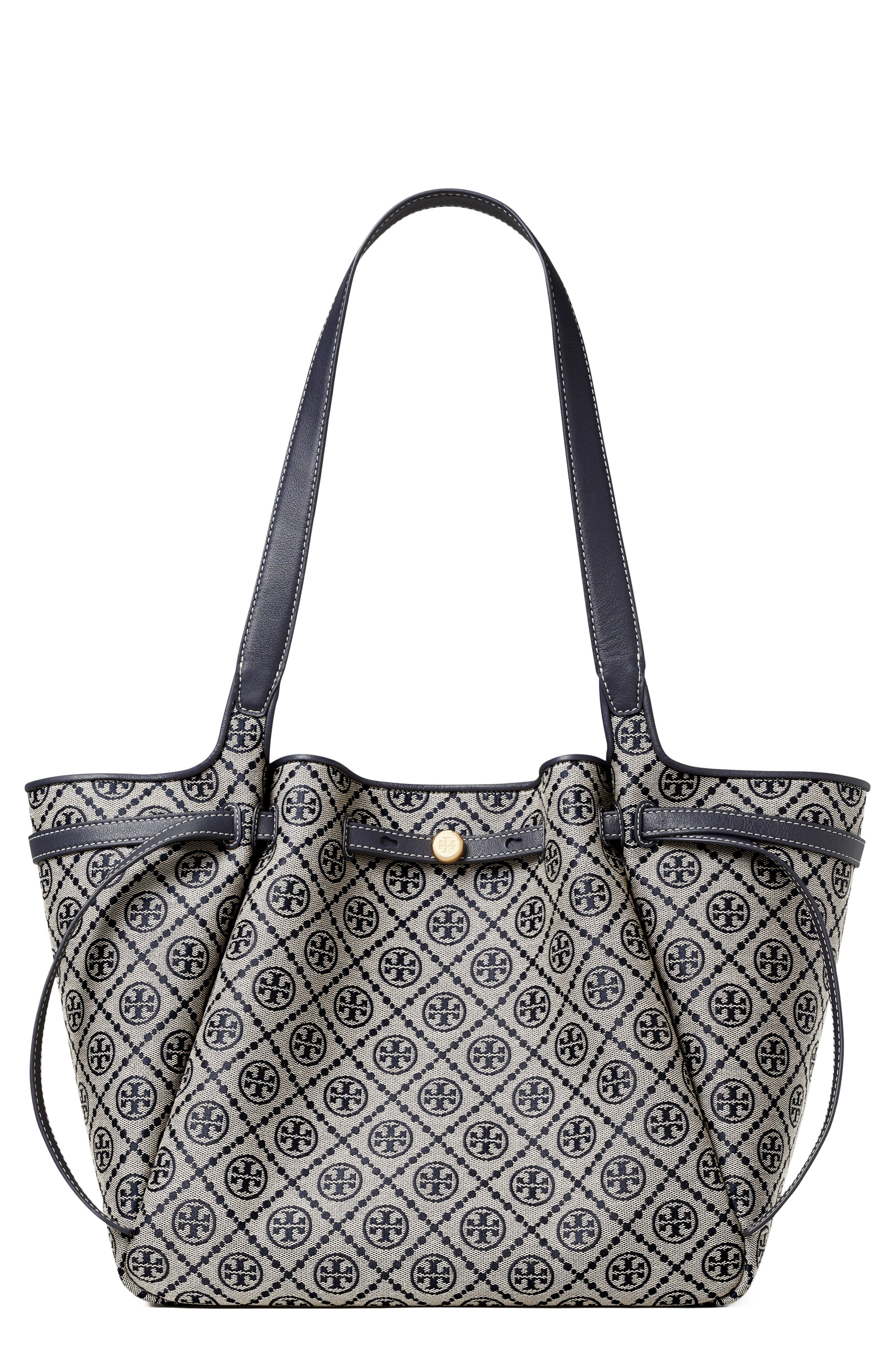 Romy T Monogram Tote, Main, color, TORY NAVY