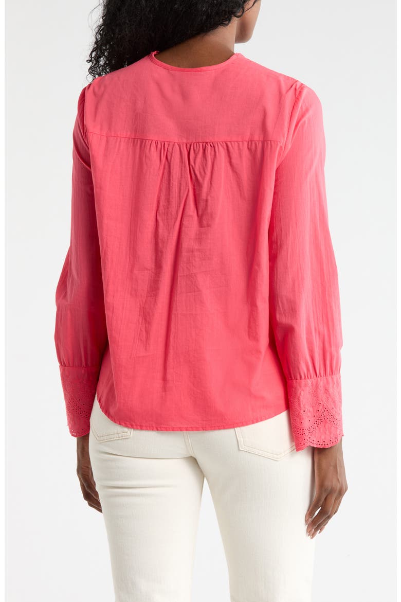 Eyelet Embroidered Button-Up Shirt, Alternate, color, TEABERRY