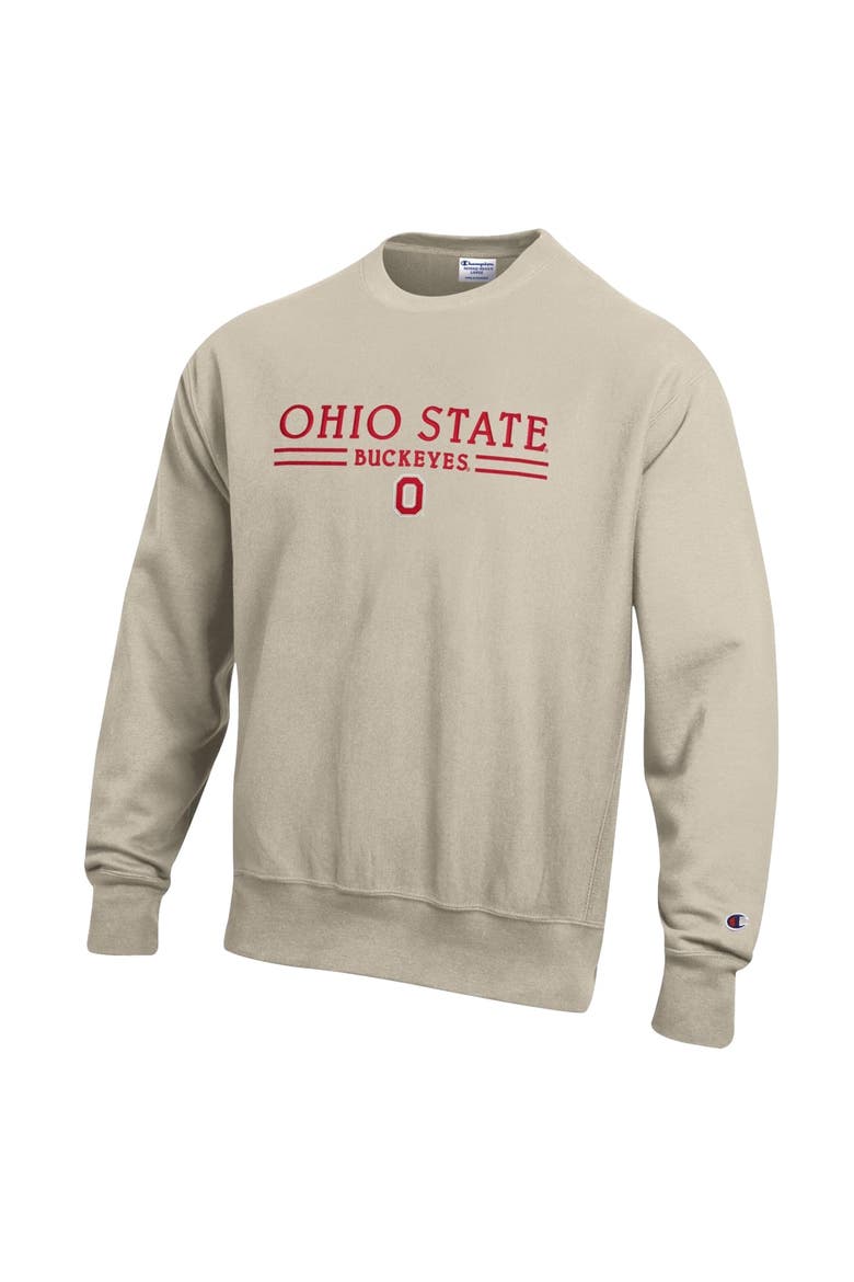 Men's Champion Oatmeal Ohio State Buckeyes Reverse Weave Crewneck Sweatshirt, Alternate, color, Oatmeal