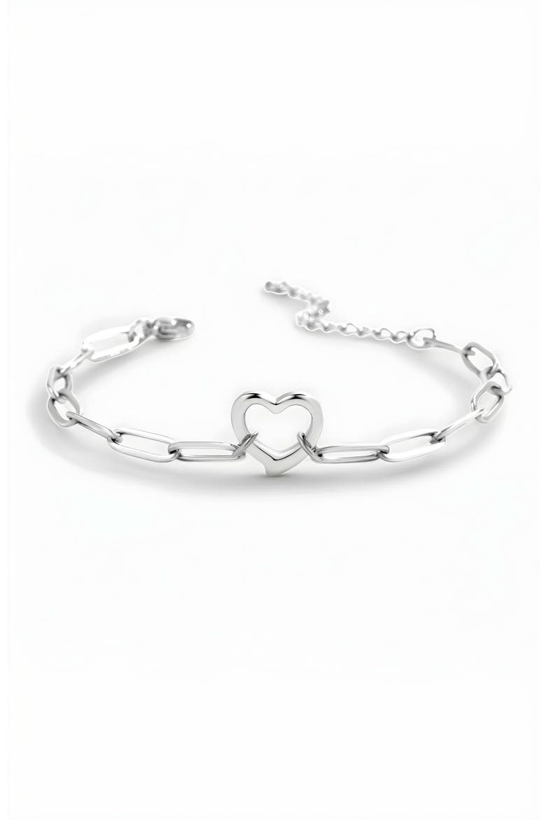 Open Heart Paperclip Chain Bracelet, Main, color, Silver