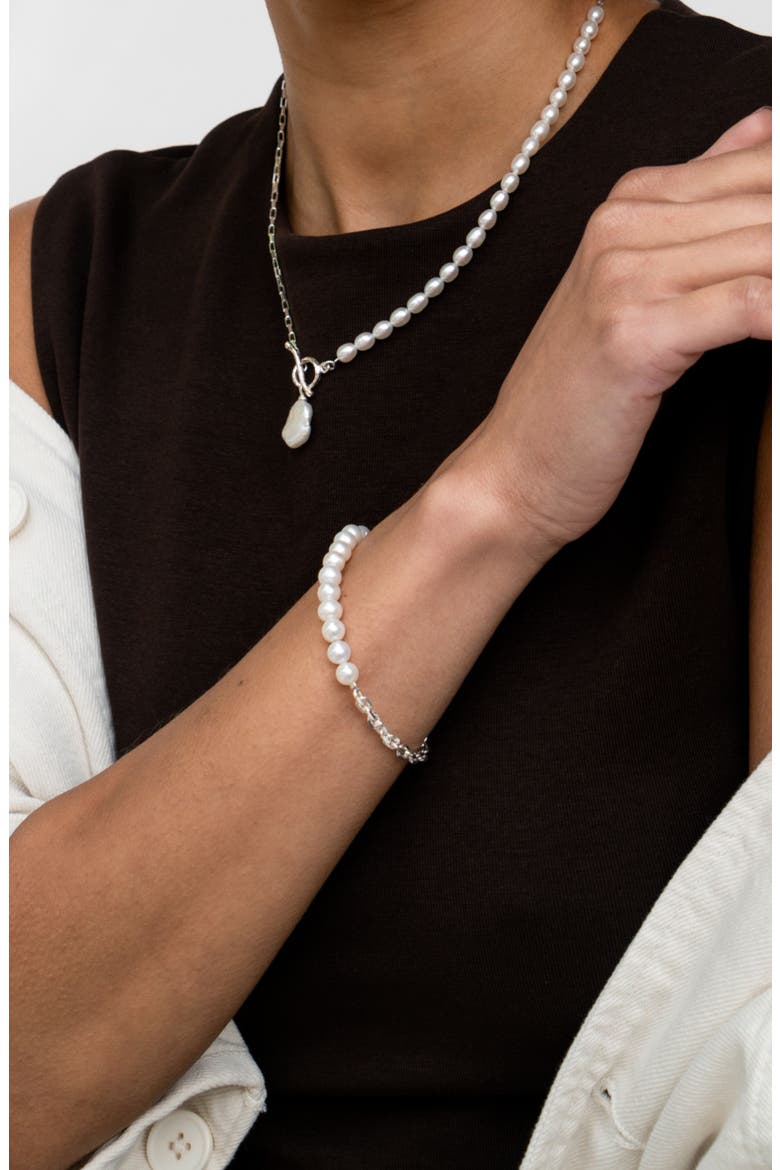 Timeless Keshi Pearl Chain Bracelet, Alternate, color, Sterling Silver