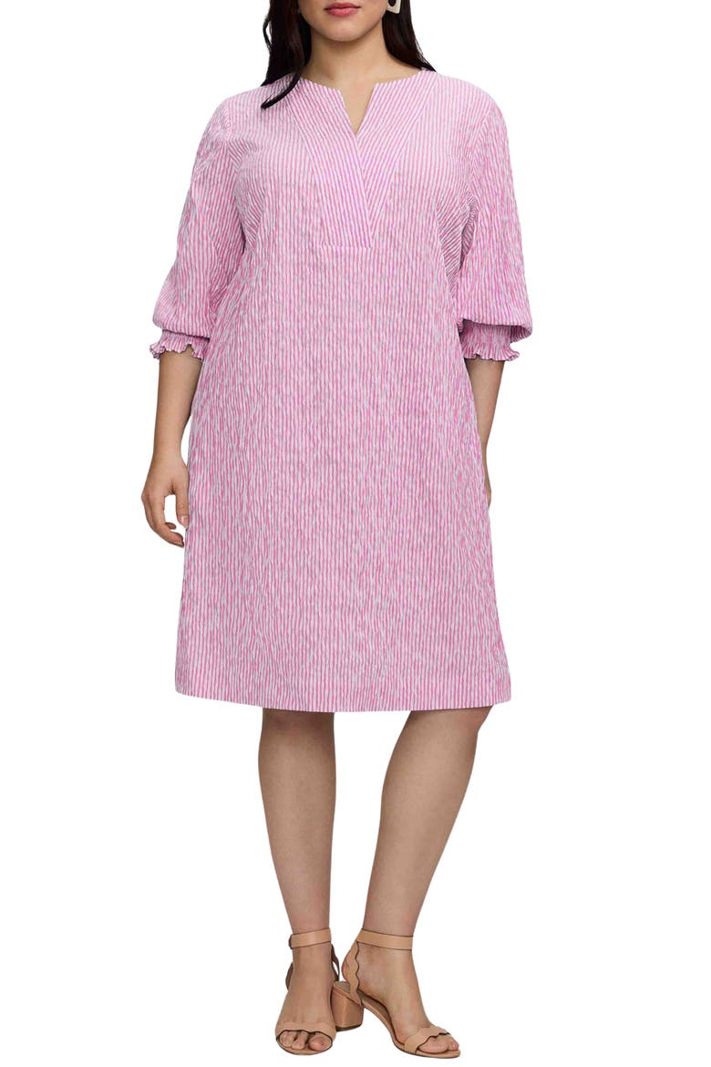 Alicia Stripe Crinkle Jacquard Shift Dress, Main, color, PINK/ WHITE