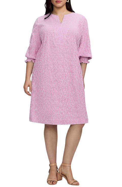 Alicia Stripe Crinkle Jacquard Shift Dress (Plus)