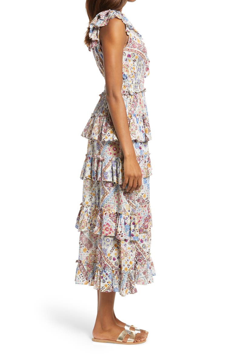 Romina Ruffle Midi Dress, Alternate, color, MULTI