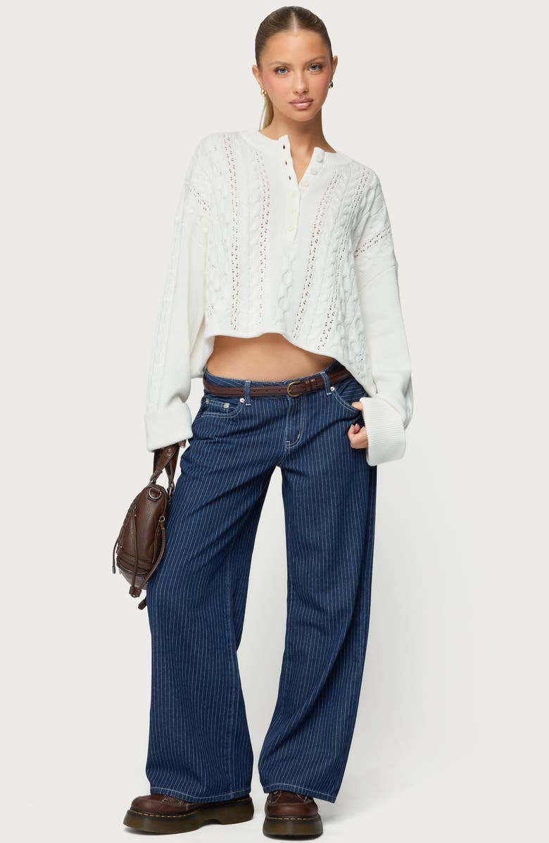 EDIKTED Marianna Crop Henley Cable Sweater, Alternate, color, 