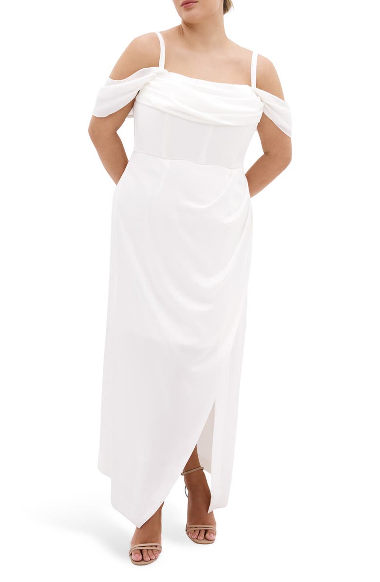 City Chic Forbidden Off the Shoulder Maxi Dress, Main, color, Ivory