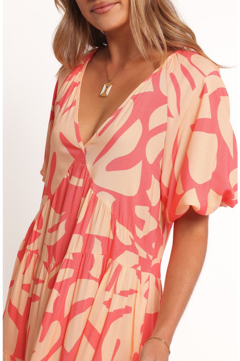 Corinna Puff Sleeve Tiered Minidress, Alternate, color, CORAL PRINT