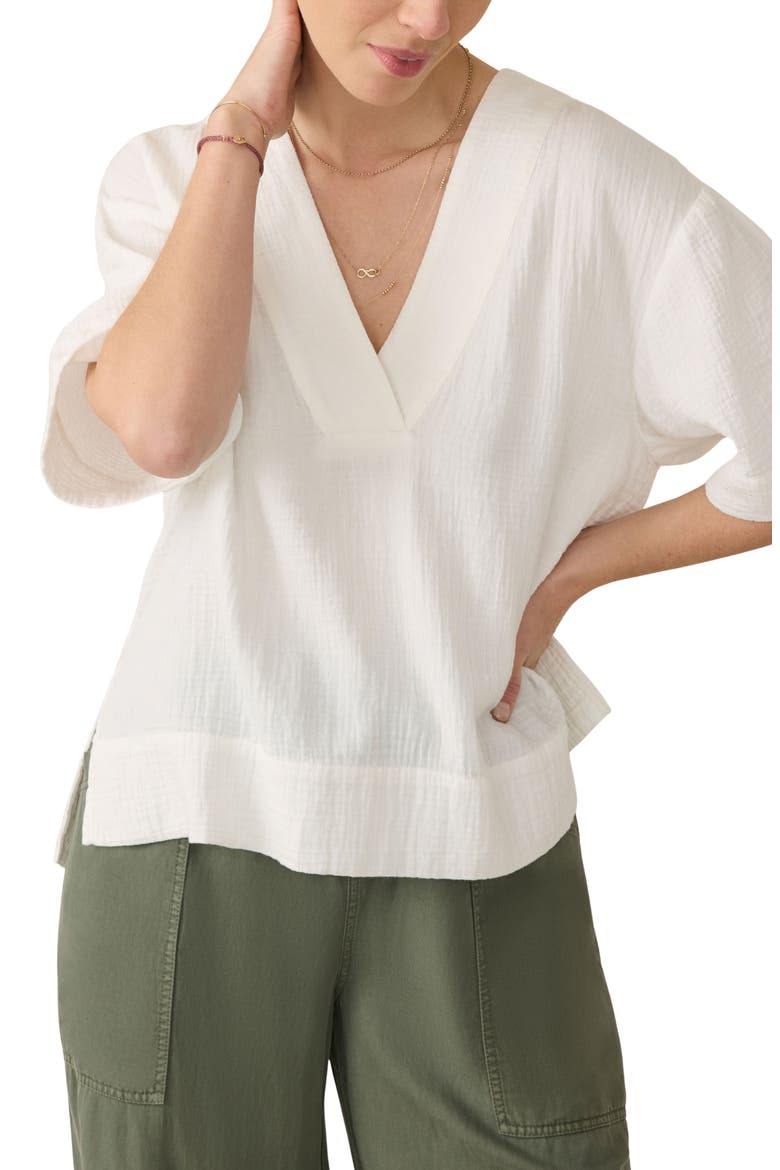 Dune Organic Cotton Gauze Popover Top, Main, color, WHITE