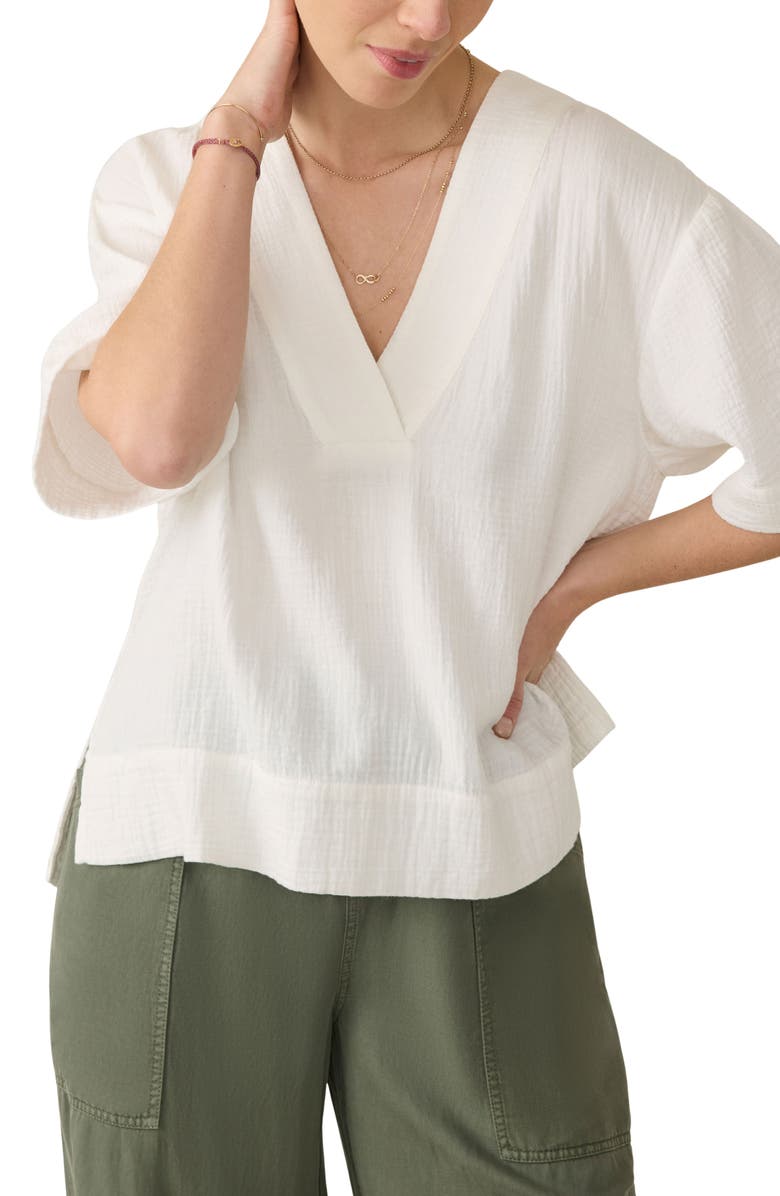Faherty Dune Organic Cotton Gauze Popover Top, Main, color,