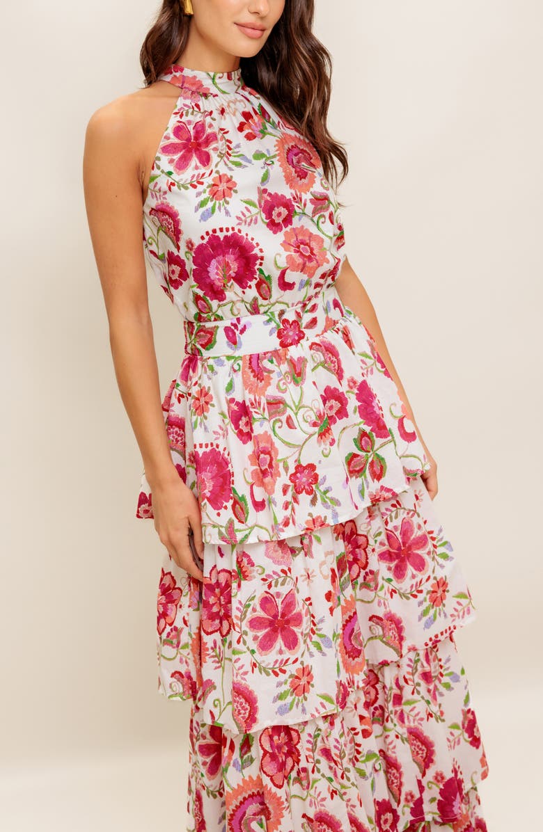 FLYING TOMATO Floral Print Halter Neck Maxi Dress, Alternate, color, Ivory Red