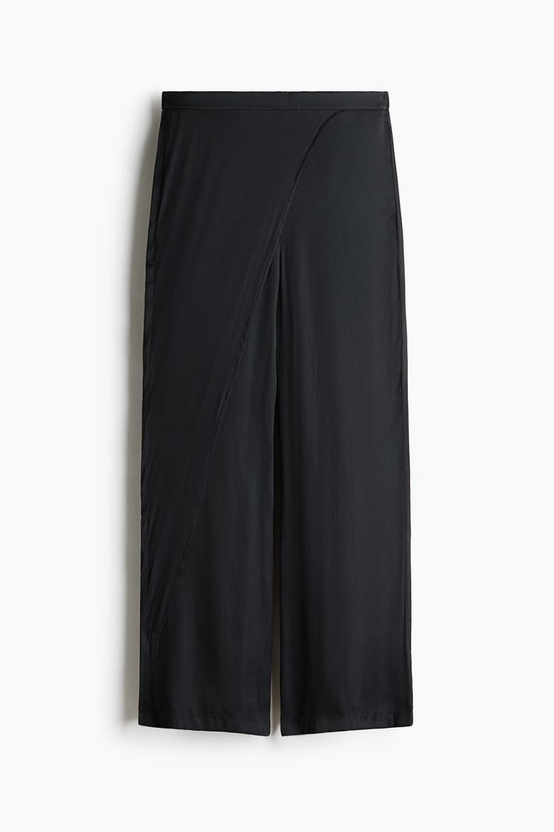 Wrap-detail Satin Trousers, Alternate, color, Black
