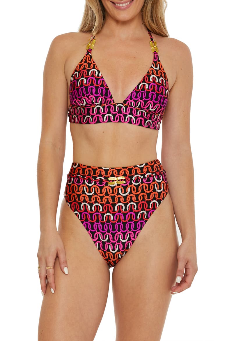 Echo Belted High Waist Bikini Bottoms, Alternate, color, PINK