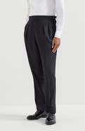 Brunello Cucinelli Virgin wool and silk lightweight twill tuxedo trousers with double pleats and waist tabs