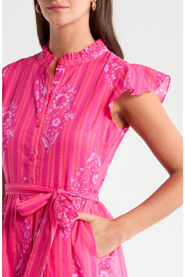 Riah Floral Belted Cotton Button-Up Maxi Dress, Alternate, color, MAGENTA-PINK