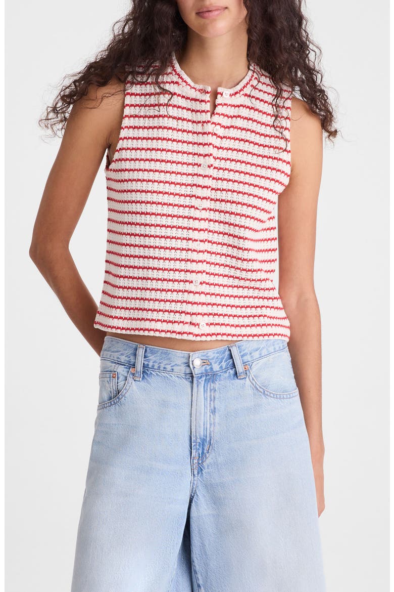 Textured Knit Button Front Shell Top, Main, color, TUCK STITCH STRIPE