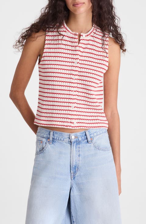 Textured Knit Button Front Shell Top