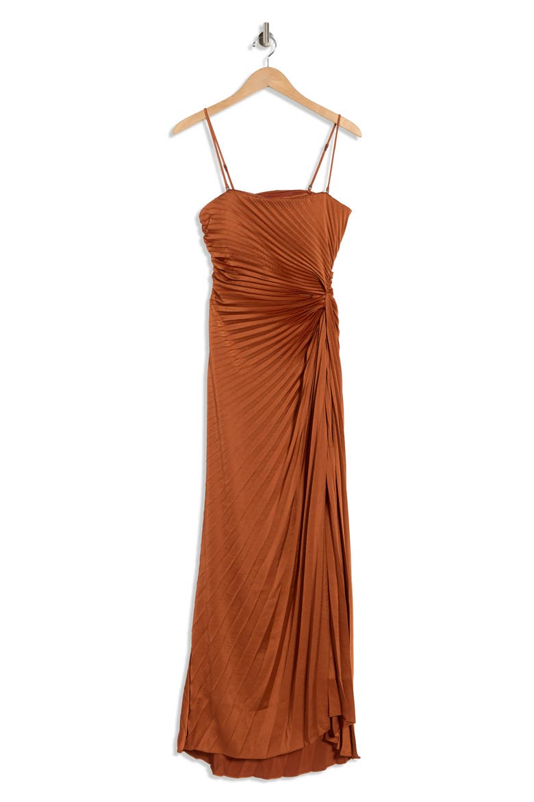 Layla Strapless Pleated Gown, Alternate, color, RED ROCK