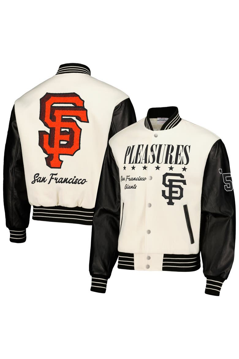 Men's PLEASURES White San Francisco Giants Full-Snap Varsity Jacket, Main, color, White